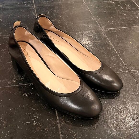 Cole Haan Aviana Black Leather Block Heels 8.5 - Picture 2 of 12